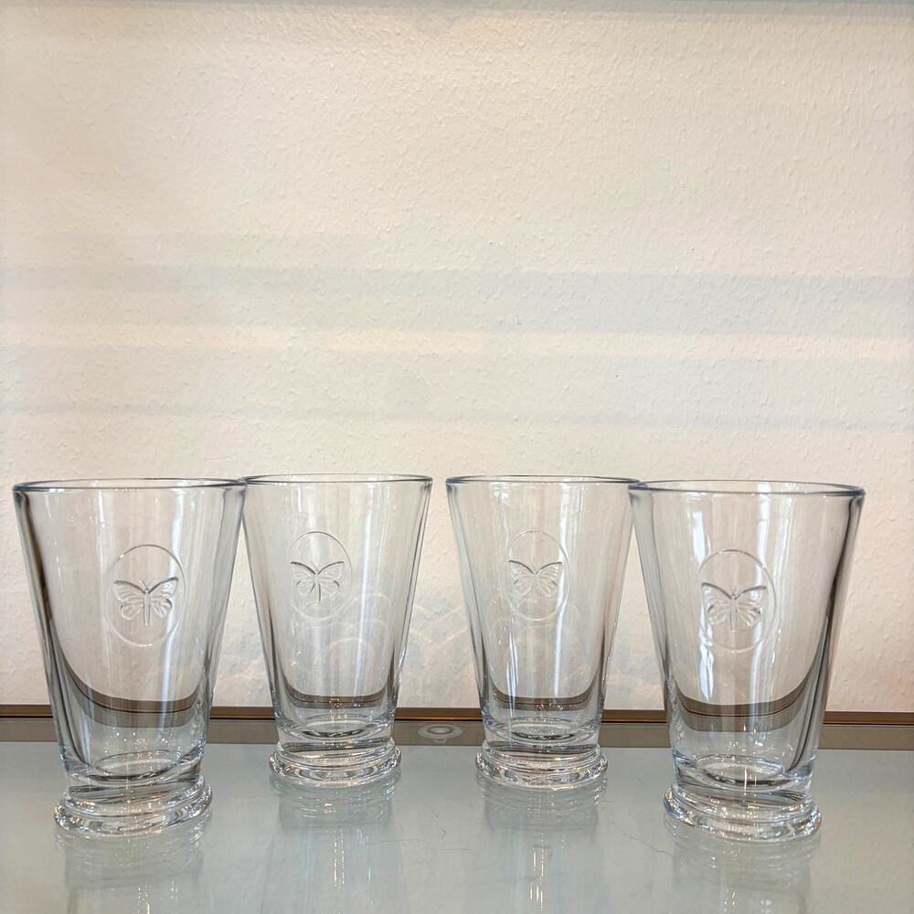 LA ROCHERE  Butterfly Long Drink Glasses Boxed 4pc Set Made In France 14oz NEW